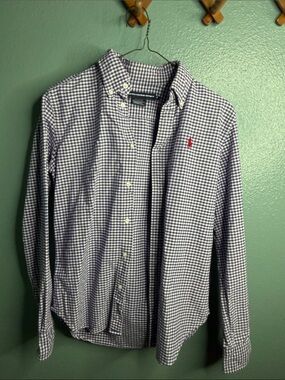 Ralph Lauren Navy and White Gingham Button-Down Shirt